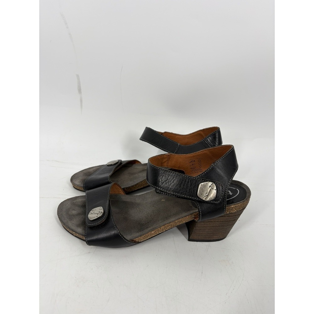 Taos Black Leather‎ Comfort Sandals Hook Loop Cork Block Heel EU 39 US 8.5